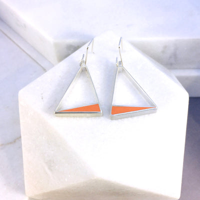Reversible - Frame- Silver & Resin earrings - Orange and Grey