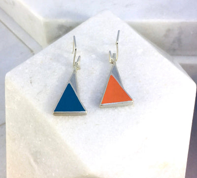 Reversible - Sterling silver orange and blue drop earrings