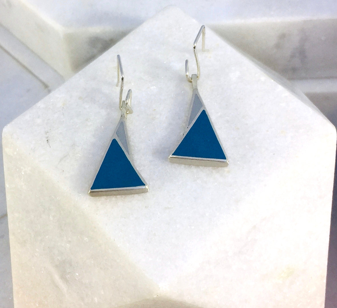 Reversible - Sterling silver orange and blue drop earrings