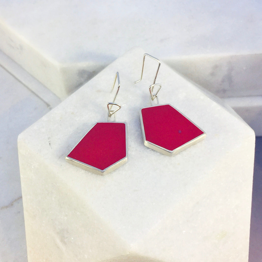 Reversible - Silver & Resin earrings - Red and turquoise