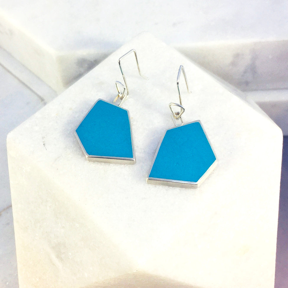 Reversible - Silver & Resin earrings - Red and turquoise