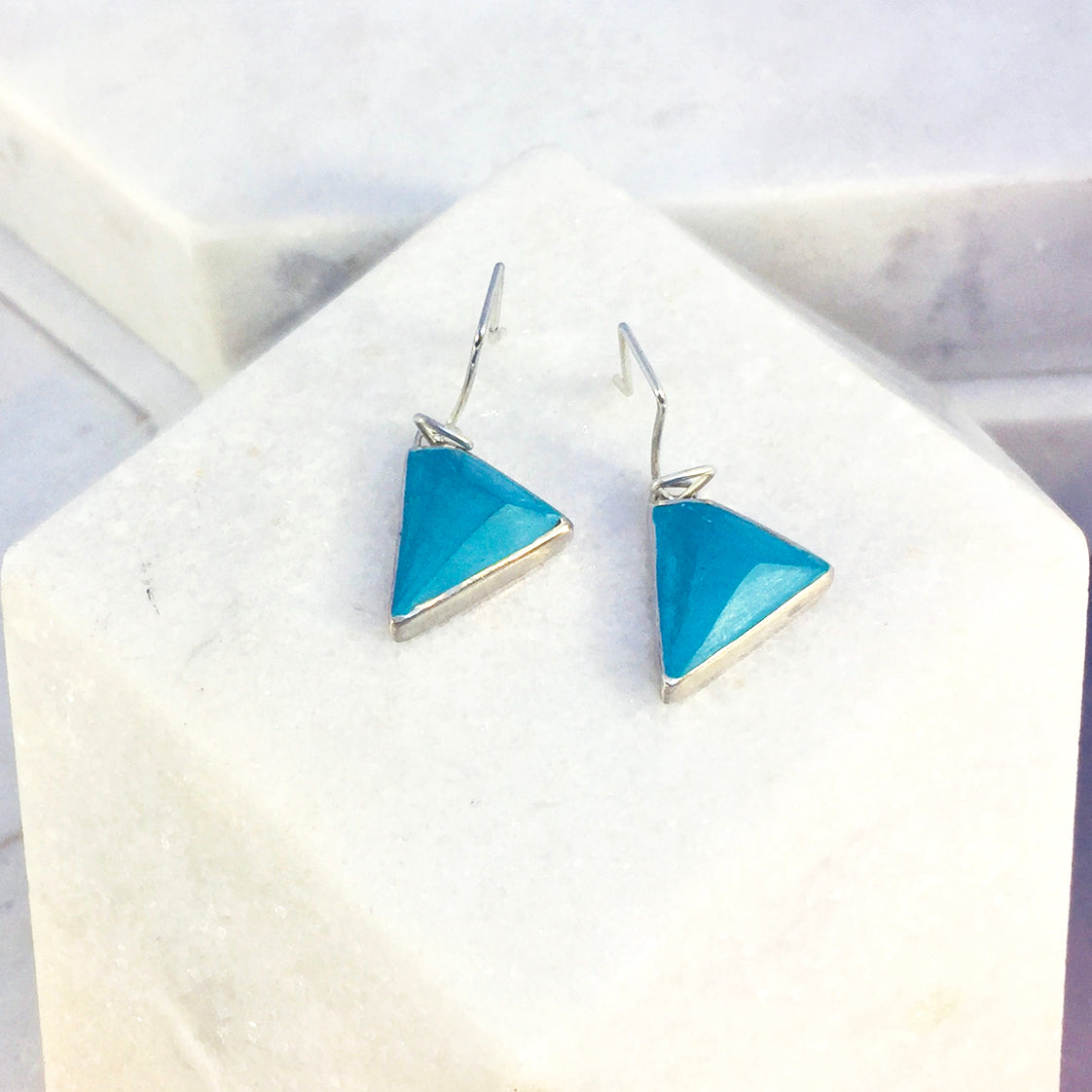 Reversible - Sterling silver blue & turquoise drop earrings