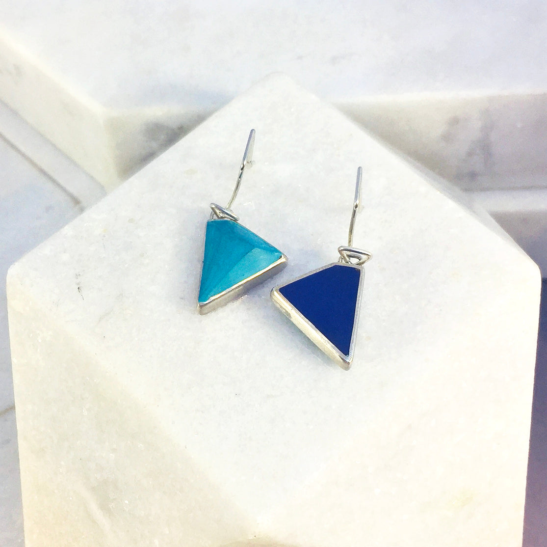 Reversible - Sterling silver blue & turquoise drop earrings