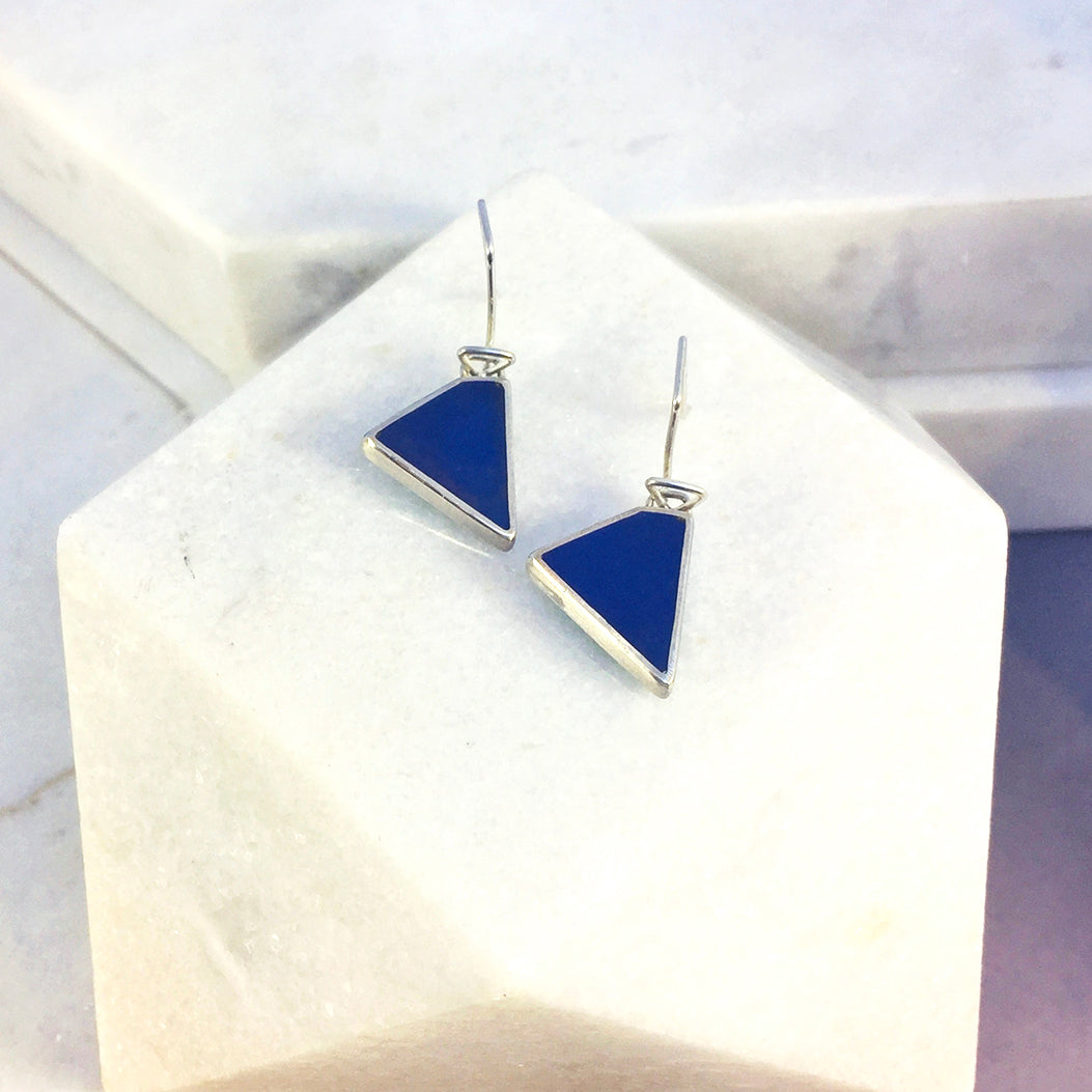 Reversible - Sterling silver blue & turquoise drop earrings