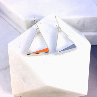 Reversible - Frame- Silver & Resin earrings - Orange and Grey