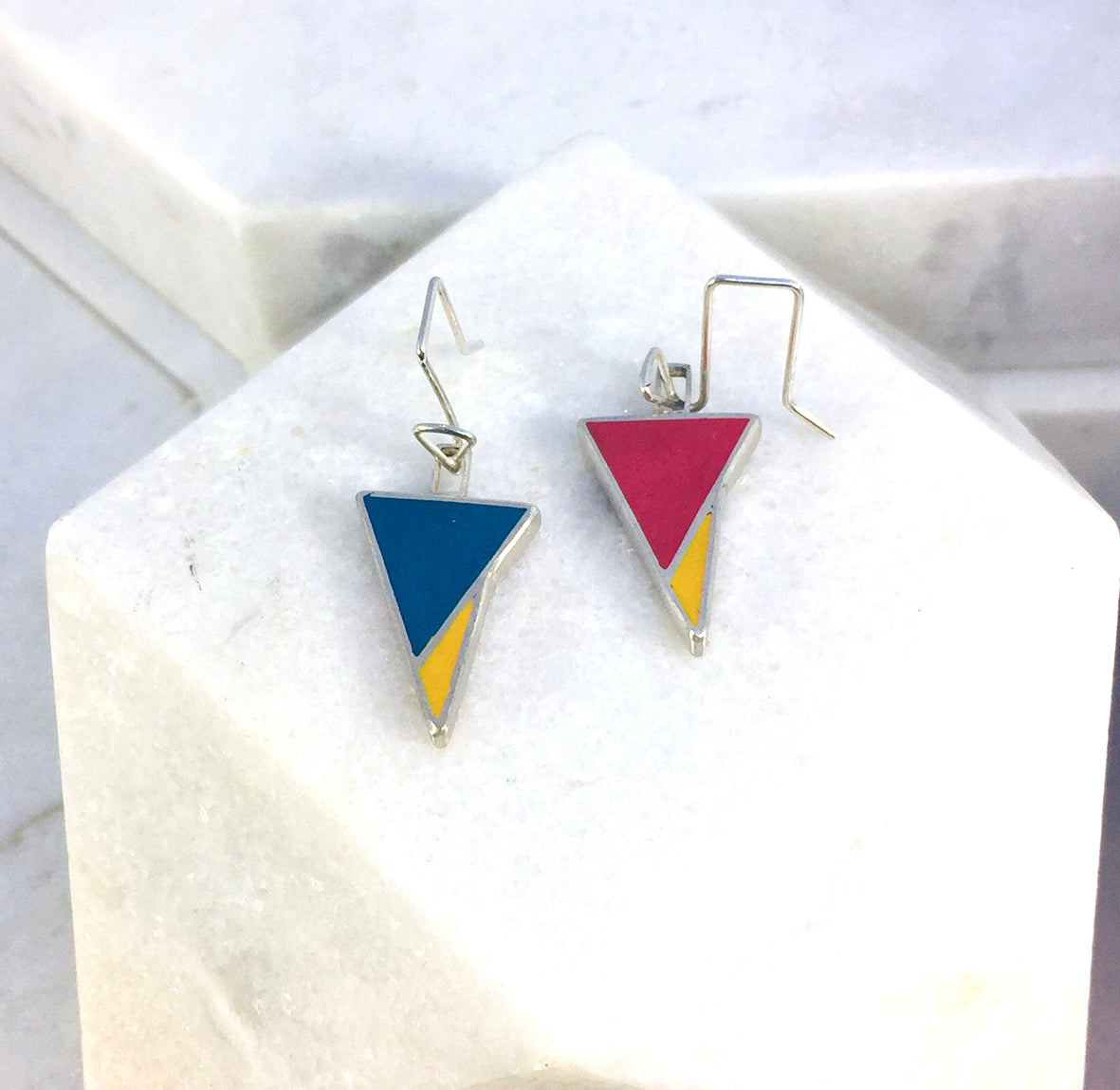 Reversible - Sterling silver red & blue drop earrings