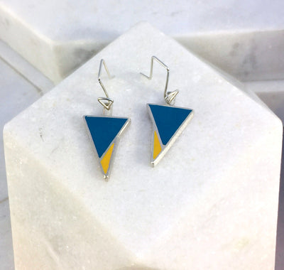Reversible - Sterling silver red & blue drop earrings