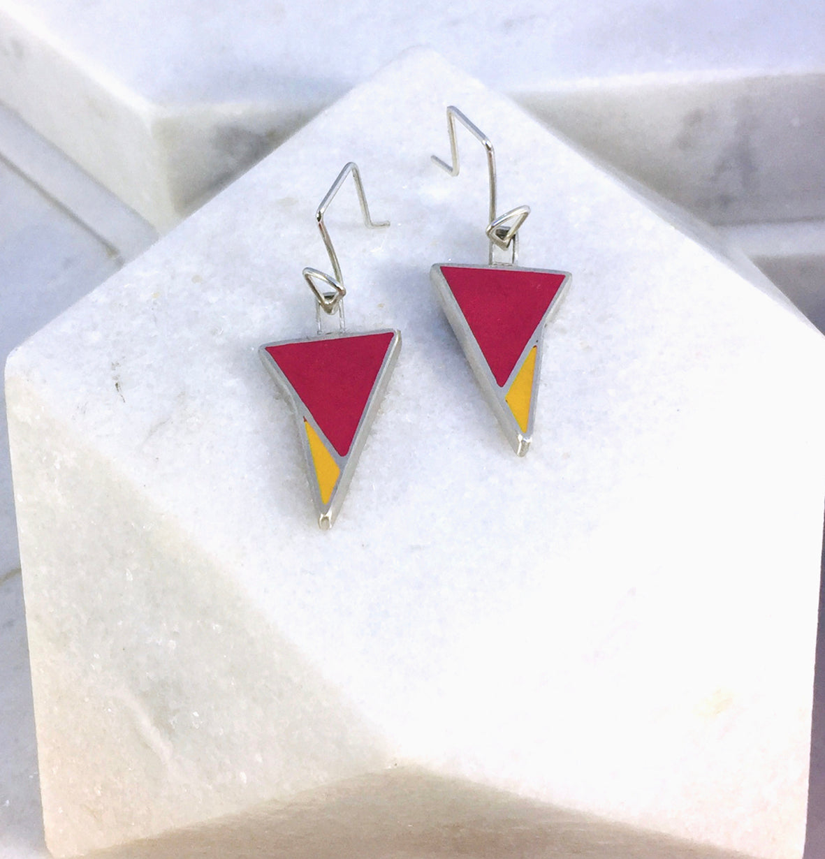 Reversible - Sterling silver red & blue drop earrings