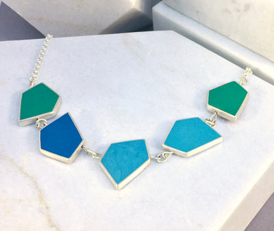 Reversible Fragment necklace - silver & resin - 32 colour combinations - cool colours