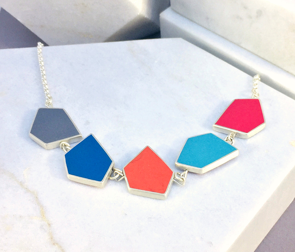 Reversible Fragment necklace - silver & resin - 32 colour combinations - warm and cool colours