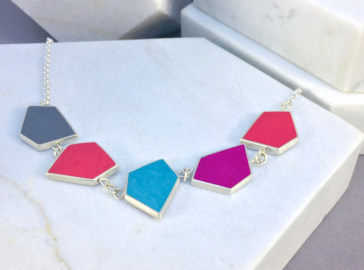 Reversible Fragment necklace - silver & resin - 32 colour combinations - warm colours