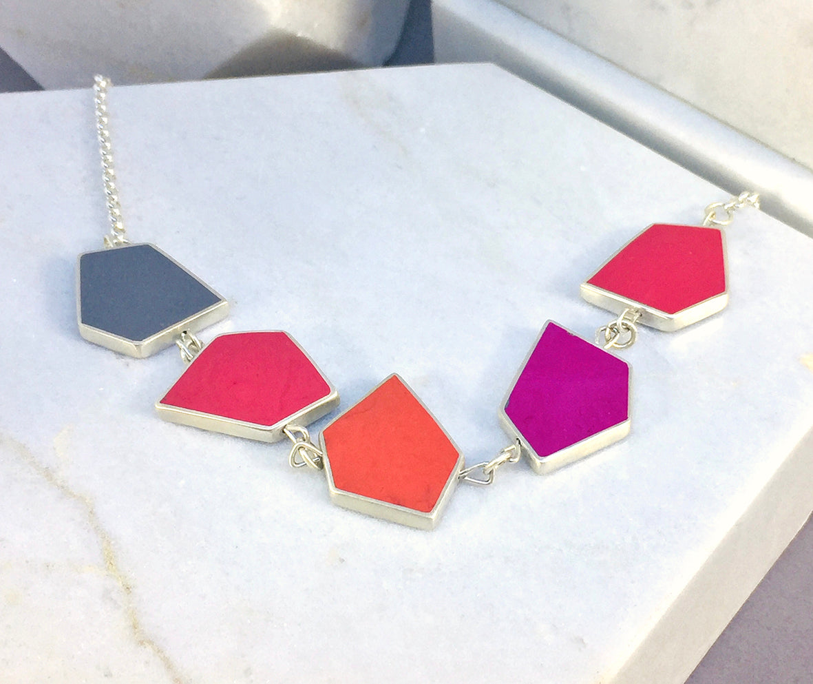 Reversible Fragment necklace - silver & resin - 32 colour combinations - warm and cool colours