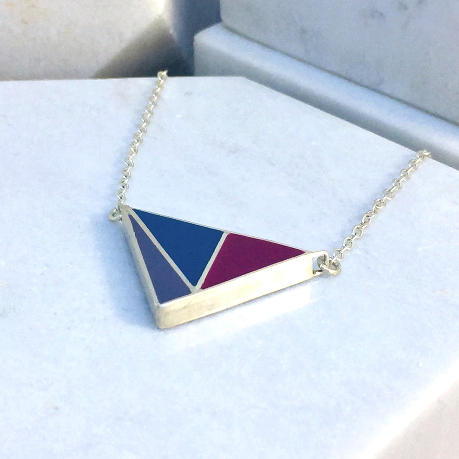 Reversible - Geometric silver and resin pendent - with snake chain warm and cool options