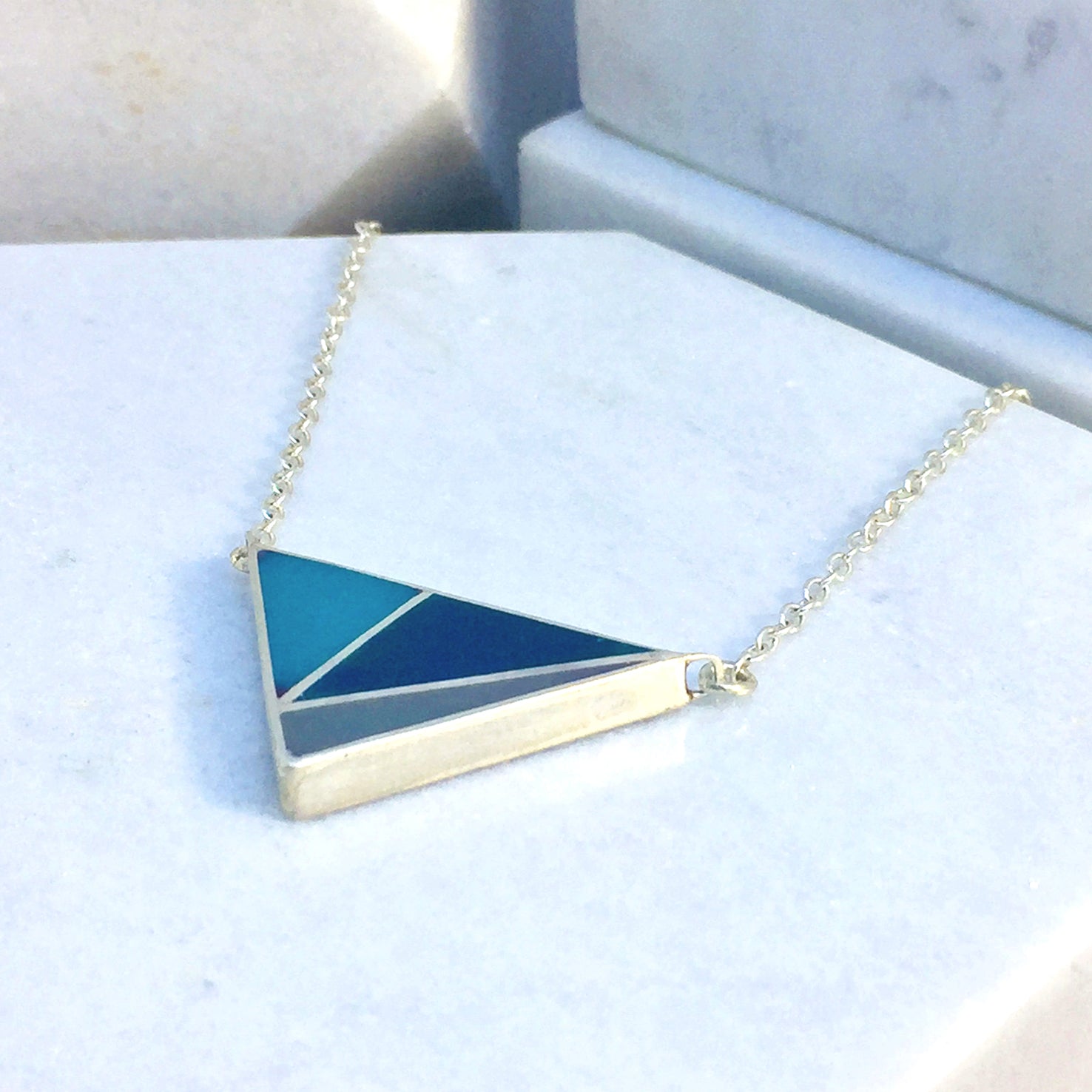 Reversible - Geometric silver and resin pendent - with snake chain warm and cool options