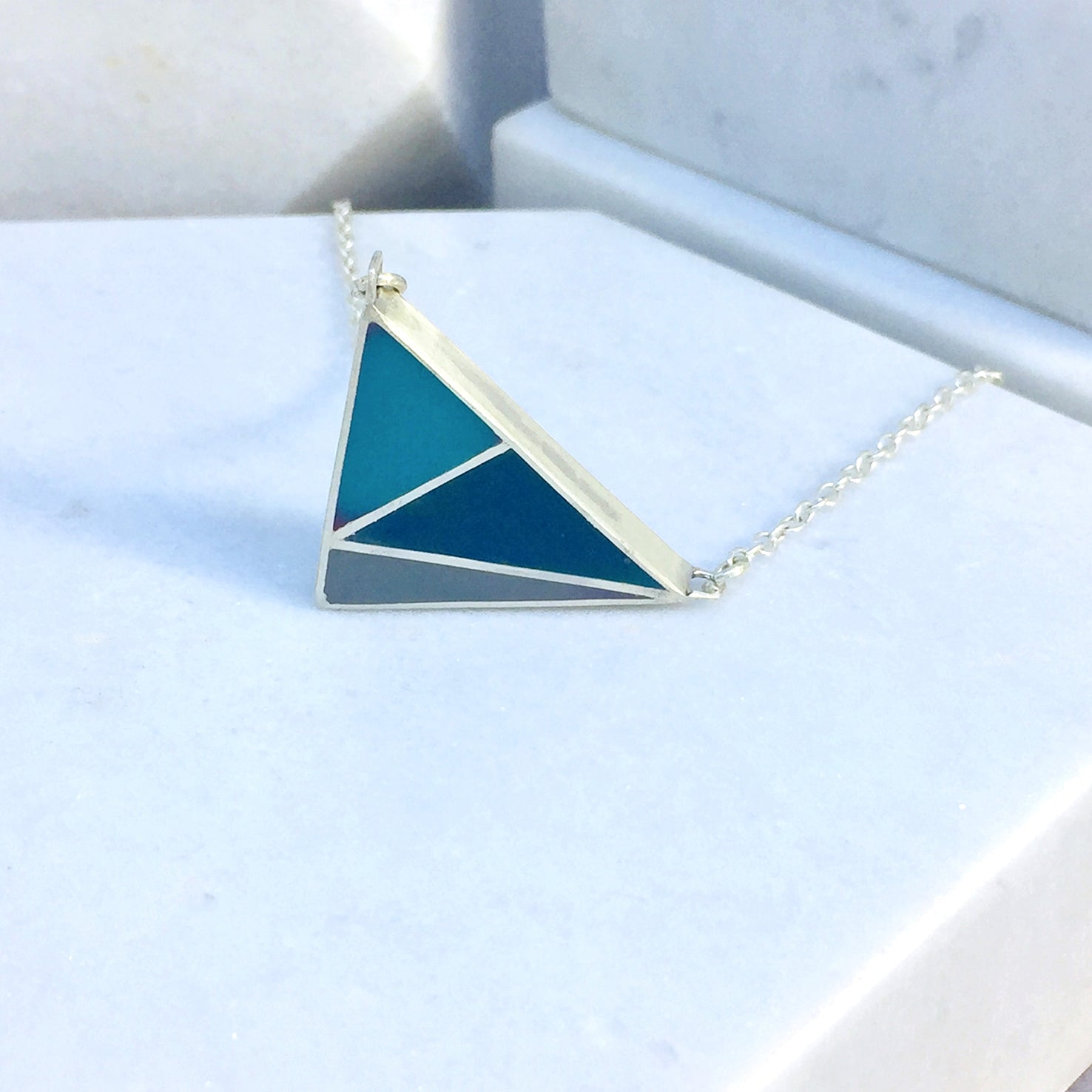 Reversible - Geometric silver and resin pendent - with snake chain warm and cool options