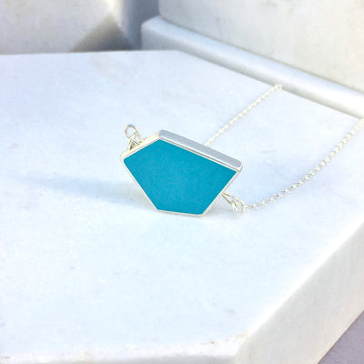 Reversible - Fragment pendent in silver and resin - yellow & turquoise