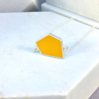 Reversible - Fragment pendent in silver and resin - yellow & turquoise