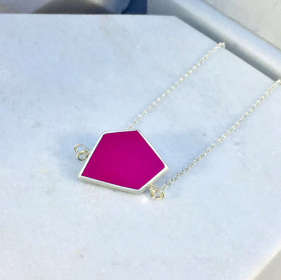 Reversible - Fragment pendent in silver and resin - pink & blue