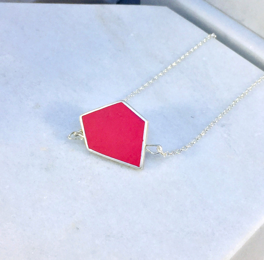 Reversible - Fragment pendent in silver and resin - in berry red & grey
