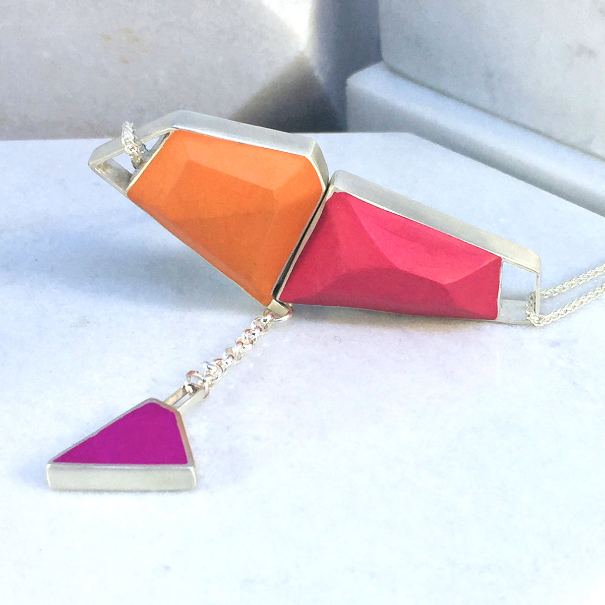 Magnetic Reversible Necklace 36 combinations red orange blue turquoise with pink green drop