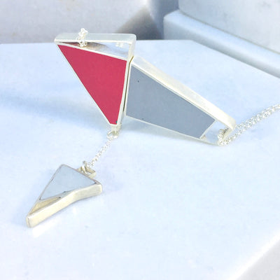 Magnetic - Reversible Necklace - 24 combinations - red, grey, blue, green with grey drop