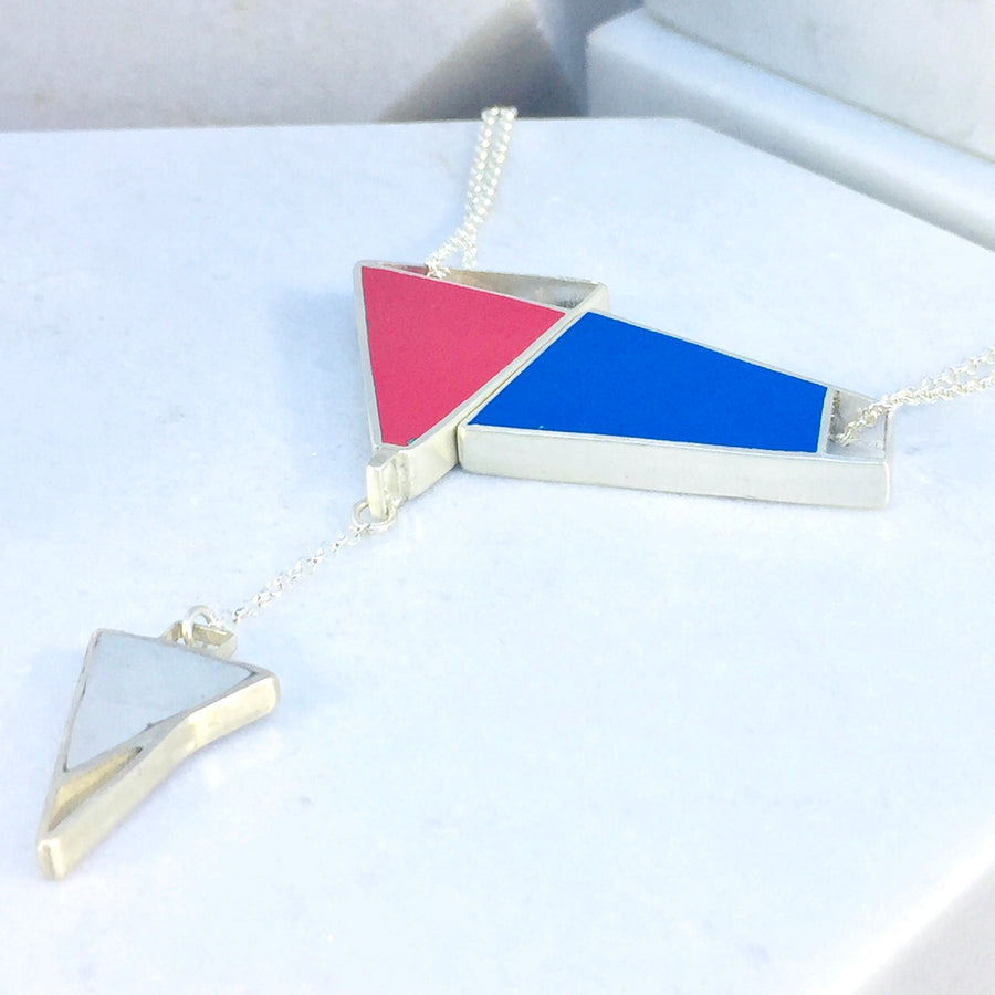 Magnetic - Reversible Necklace - 24 combinations - red, grey, blue, green with grey drop