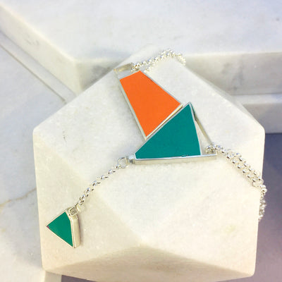 Magnetic - Reversible Necklace - 24 combinations - orange, grey, blue, green with green/pink drop