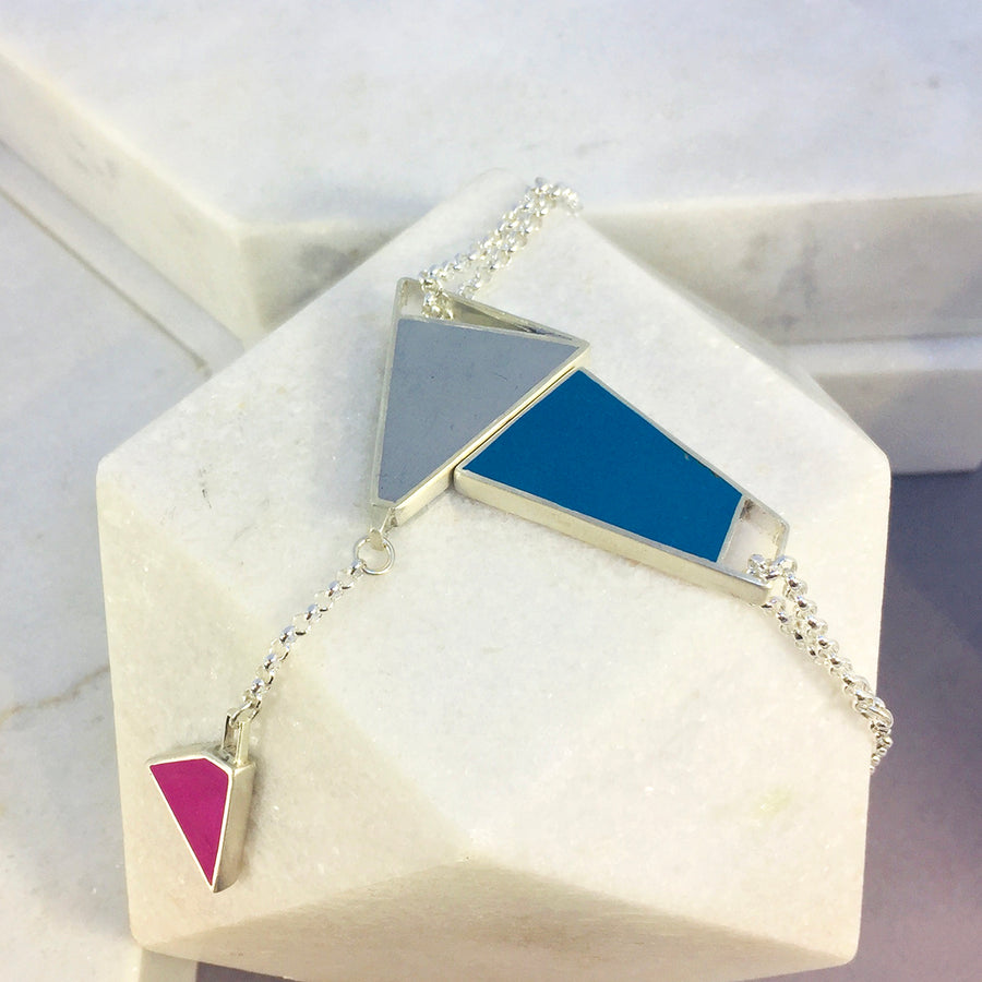 Magnetic - Reversible Necklace - 24 combinations - orange, grey, blue, green with green/pink drop